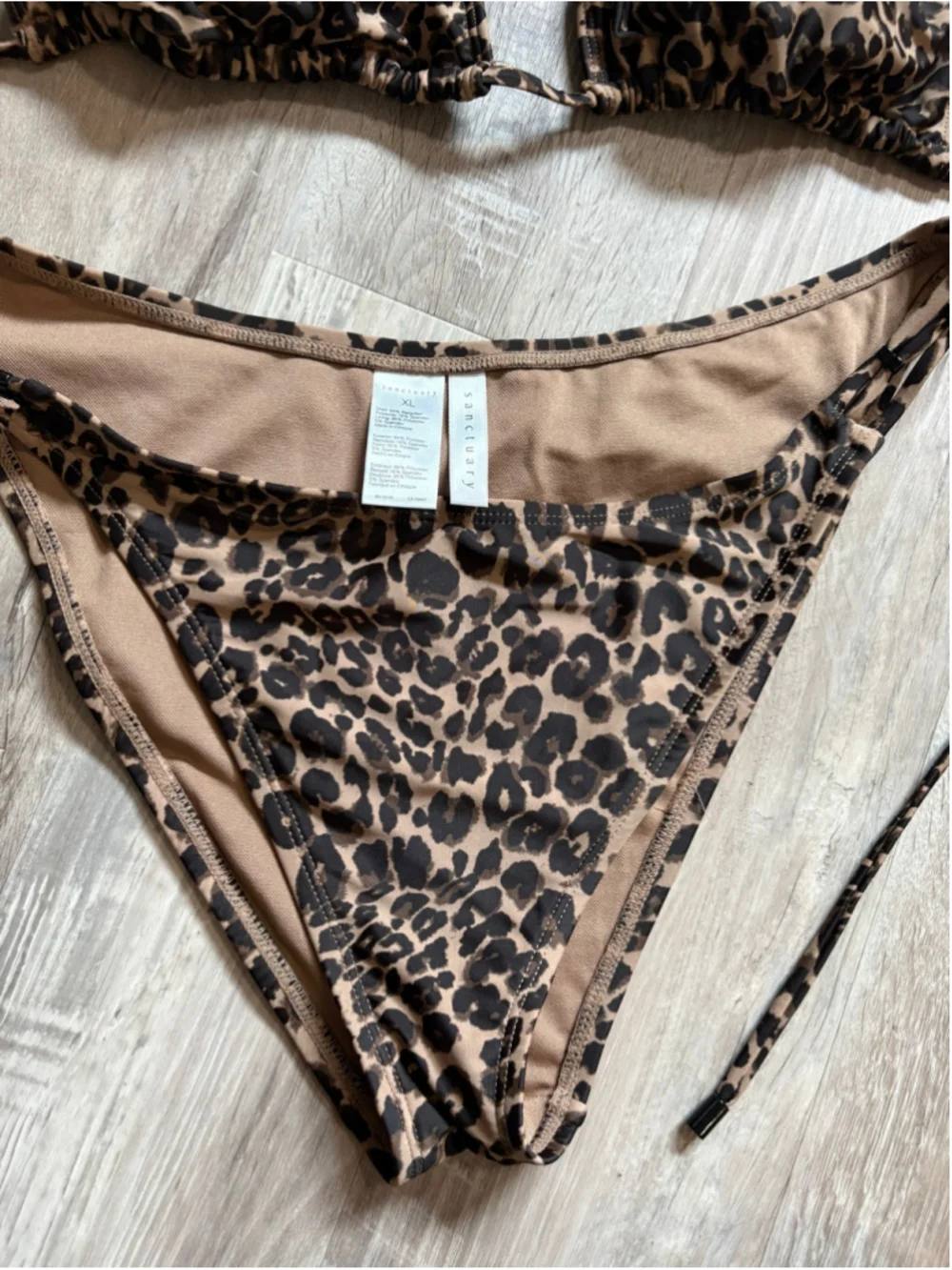 Sanctuary Leopard Print 2 Piece Bikini Set Triangle Top & Strappy Bottoms XL
